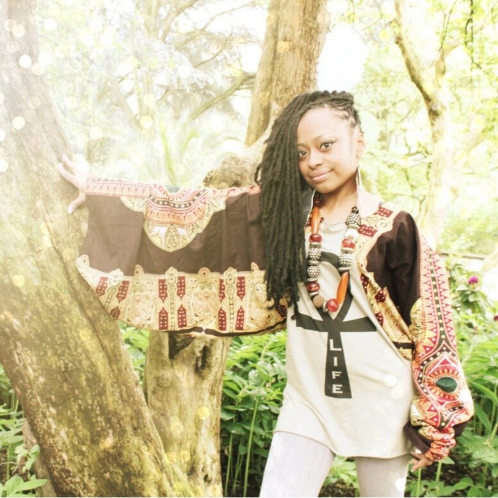 One of a kind Maat LIFE blouse with black dashiki